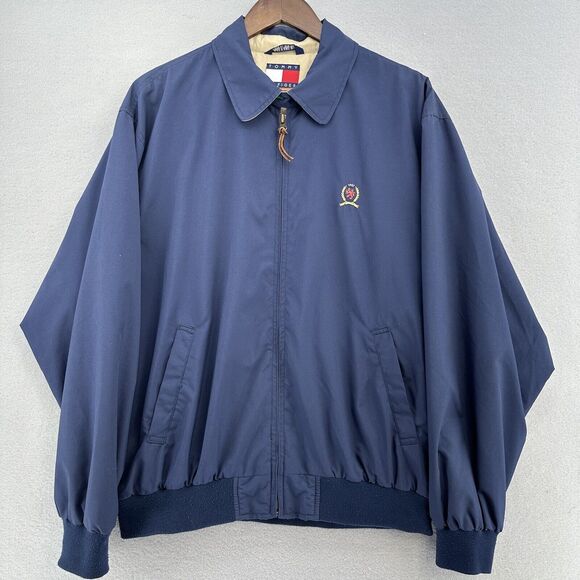 VTG 1990 Tommy Hilfiger Blue Zip Nylon Jacket Fleece Lined Men’s Medium Dadcore‎ - Picture 1 of 12